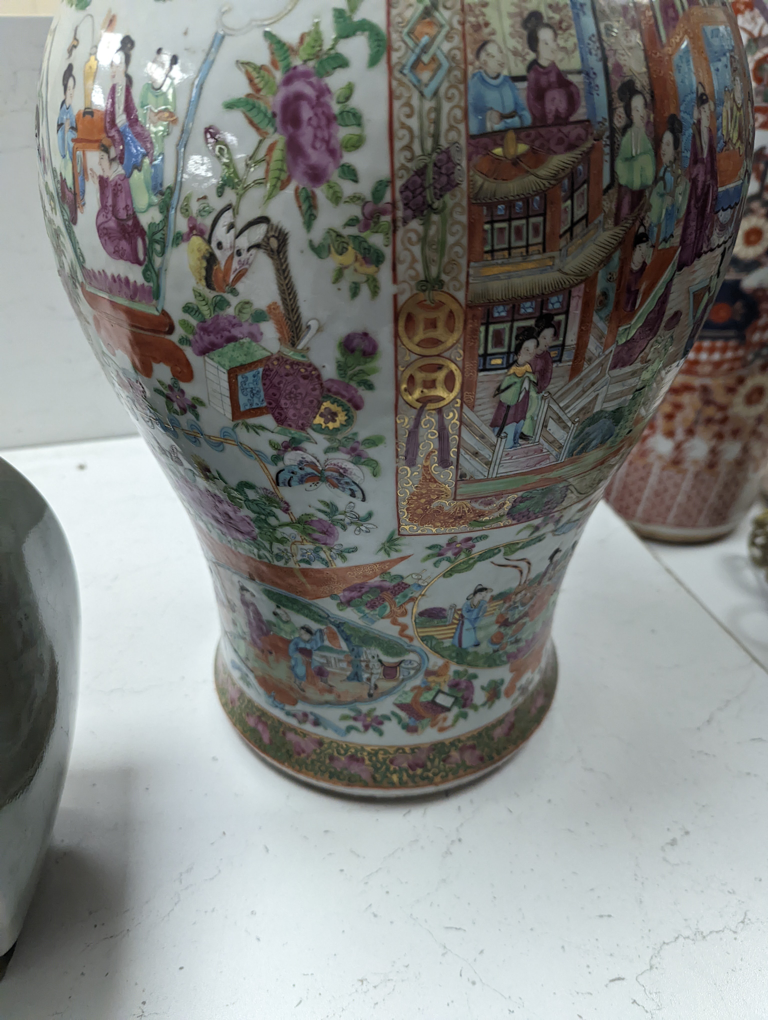 A large Chinese Canton decorated famille rose vase, 19th century, 59cm